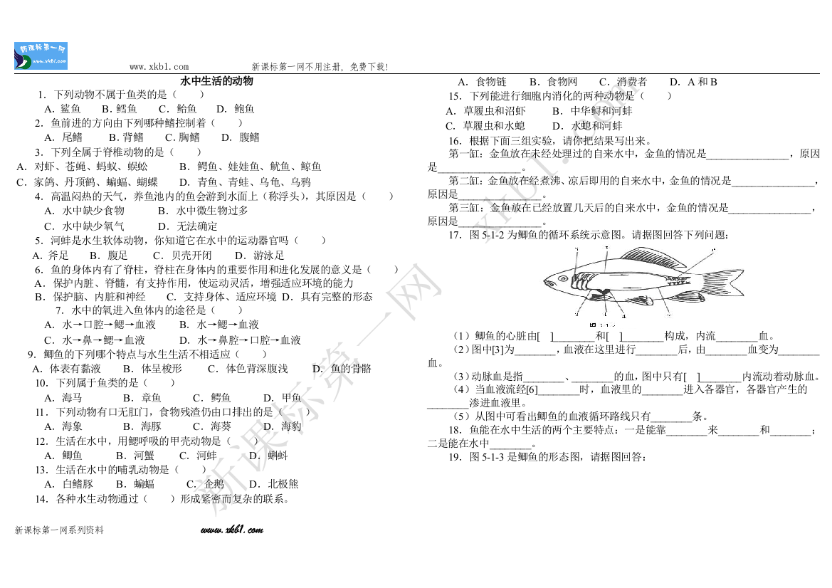 【小学中学教育精选】水中生活的动物