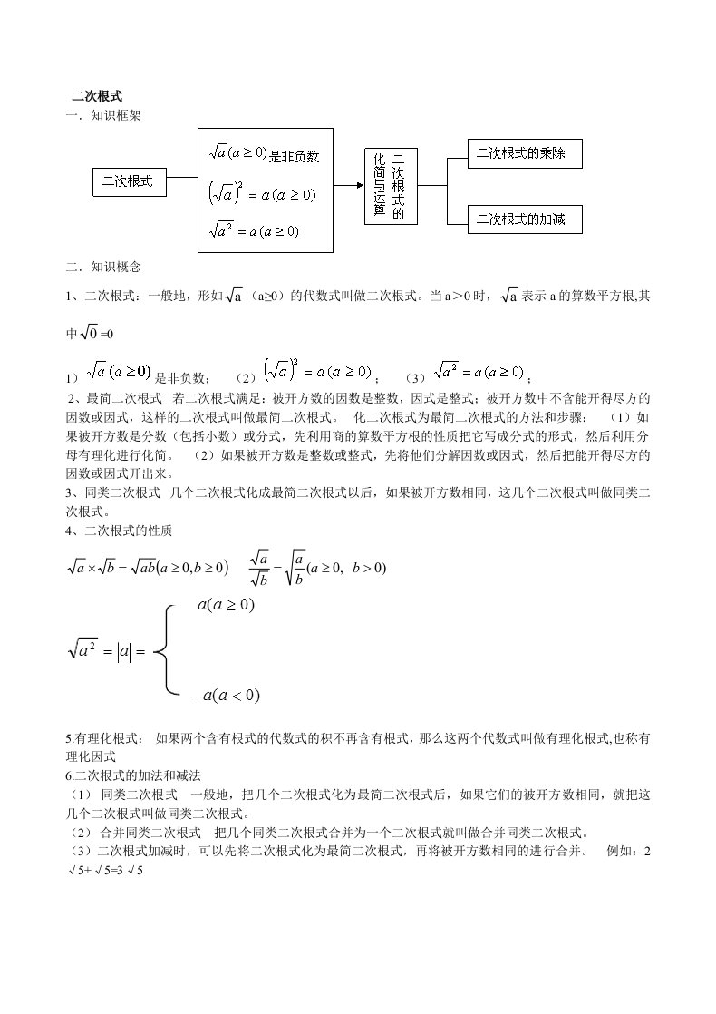 初中数学二次根式知识点