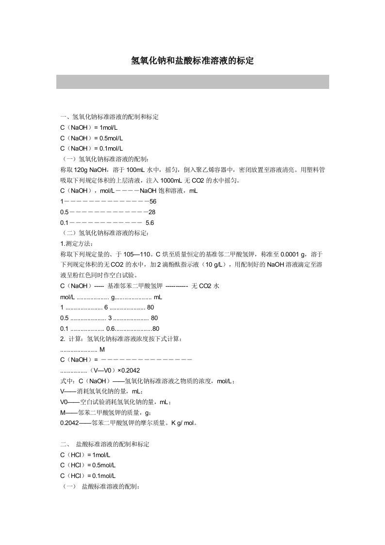 氢氧化钠和盐酸标准溶液的标定