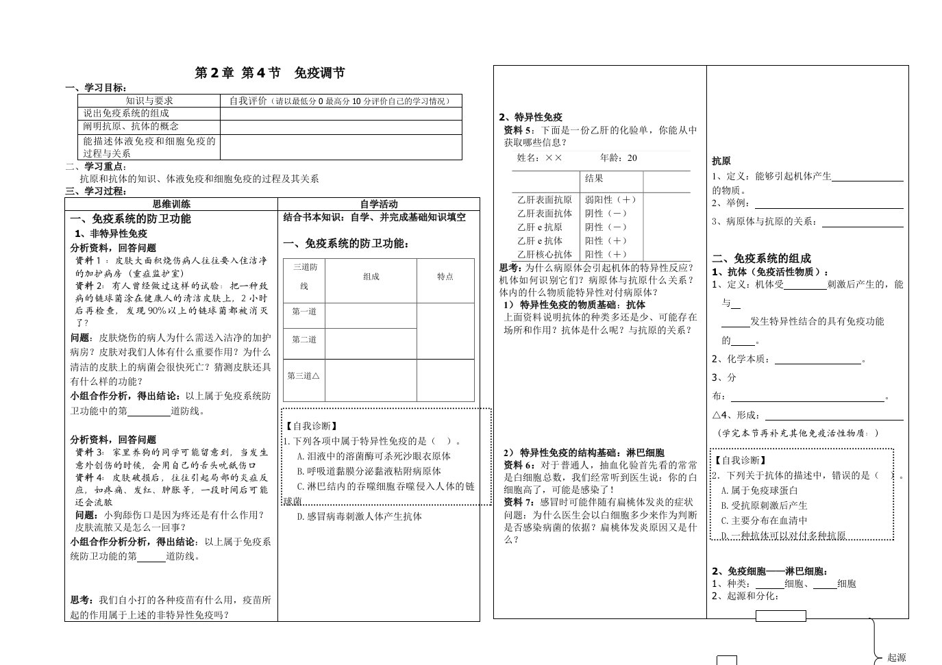 免疫的调节学案定稿