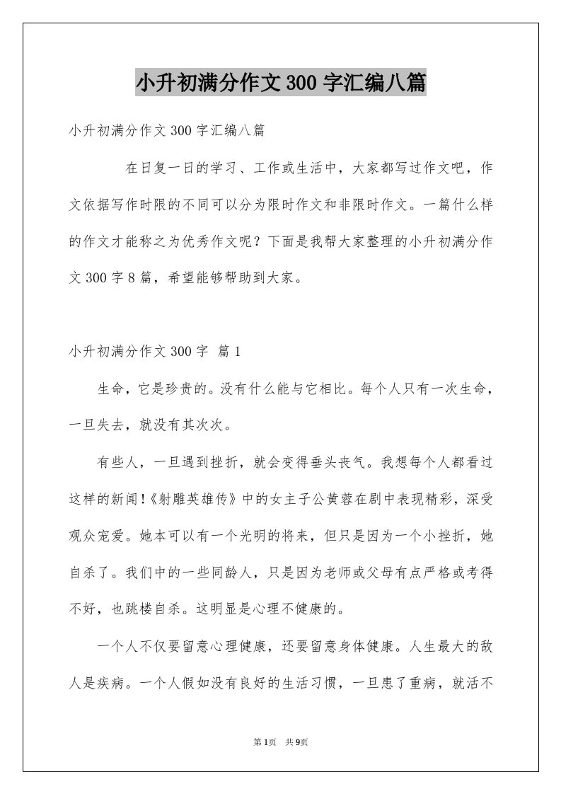 小升初满分作文300字汇编八篇例文