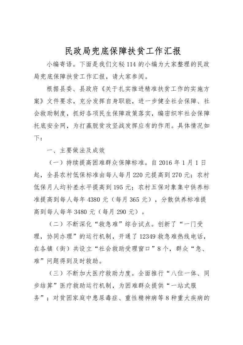 2022民政局兜底保障扶贫工作汇报