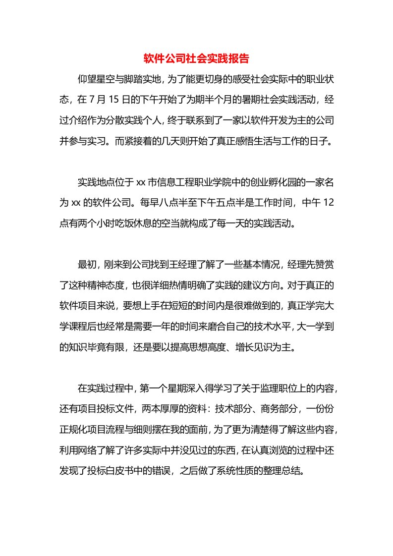 软件公司社会实践报告