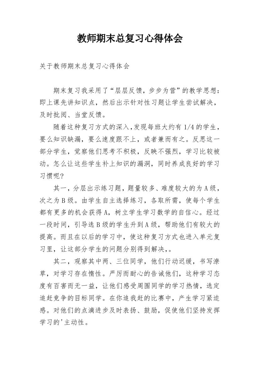 教师期末总复习心得体会