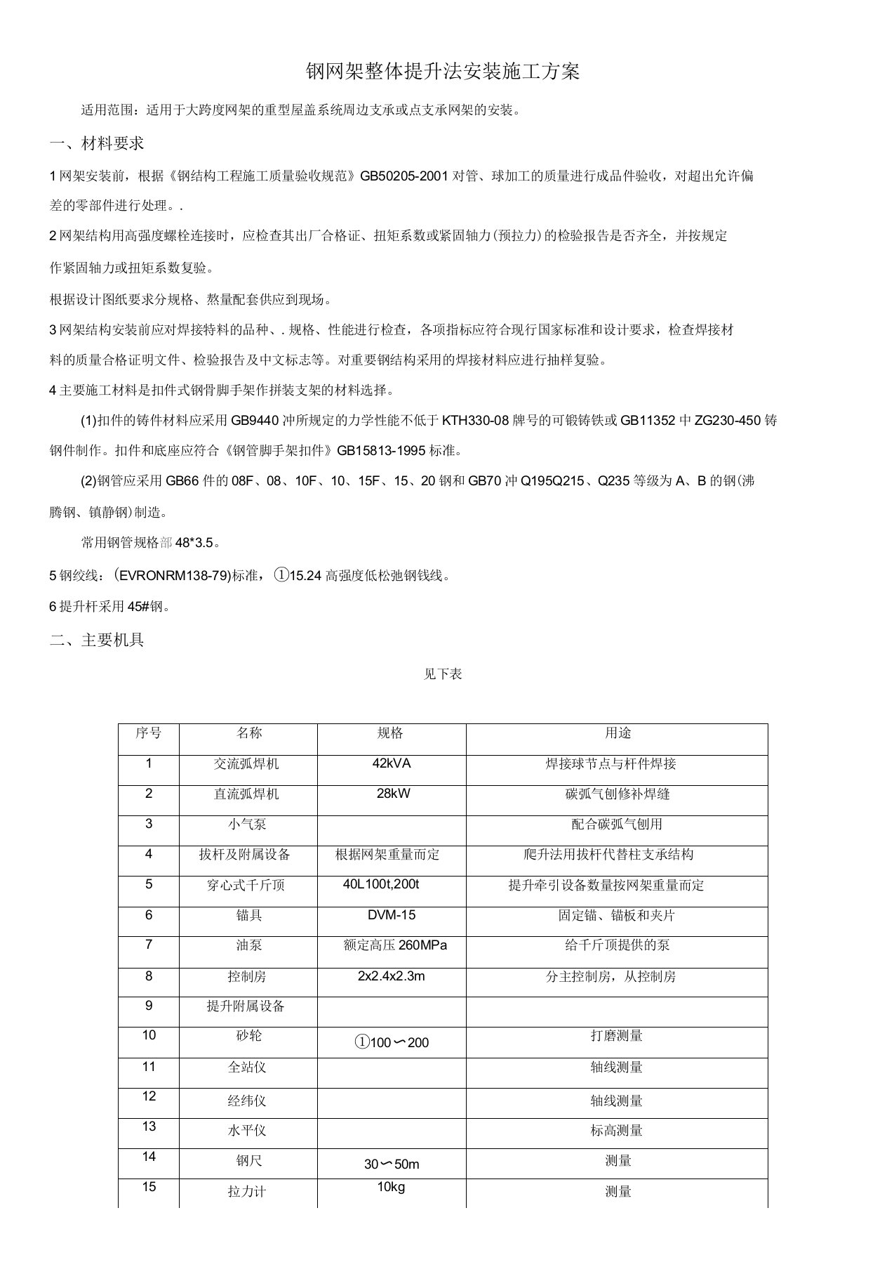 钢网架整体提升法安装施工方案