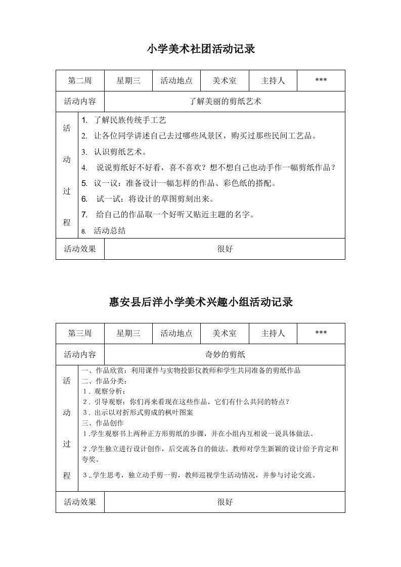 小学美术社团活动记录