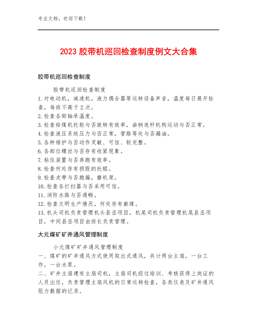 2023胶带机巡回检查制度例文大合集