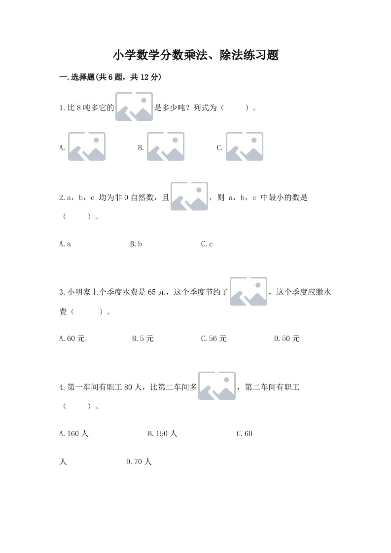 小学数学分数乘法、除法练习题（各地真题）