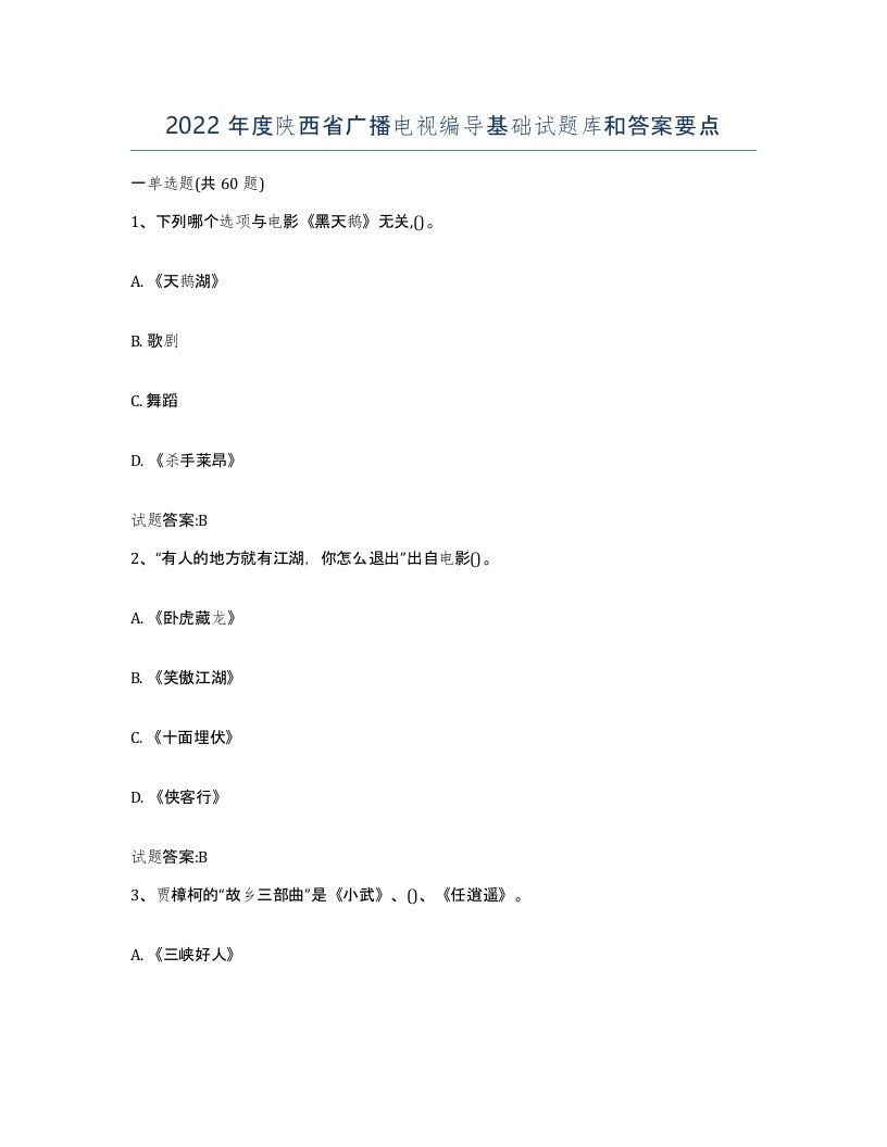 2022年度陕西省广播电视编导基础试题库和答案要点