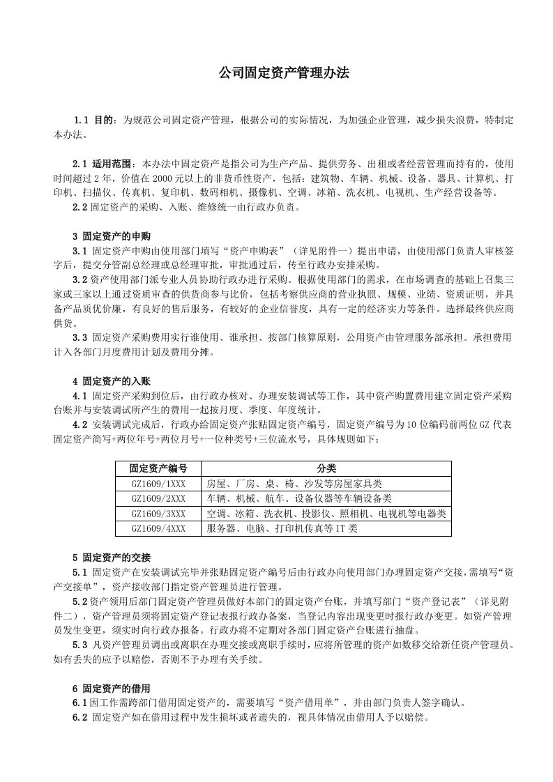 公司固定资产管理办法