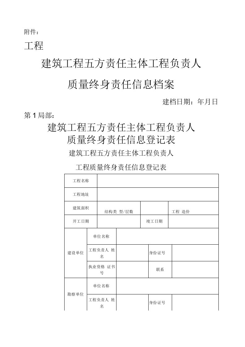 建筑工程五方责任主体项目负责人质量终身责任制承诺书及授权书