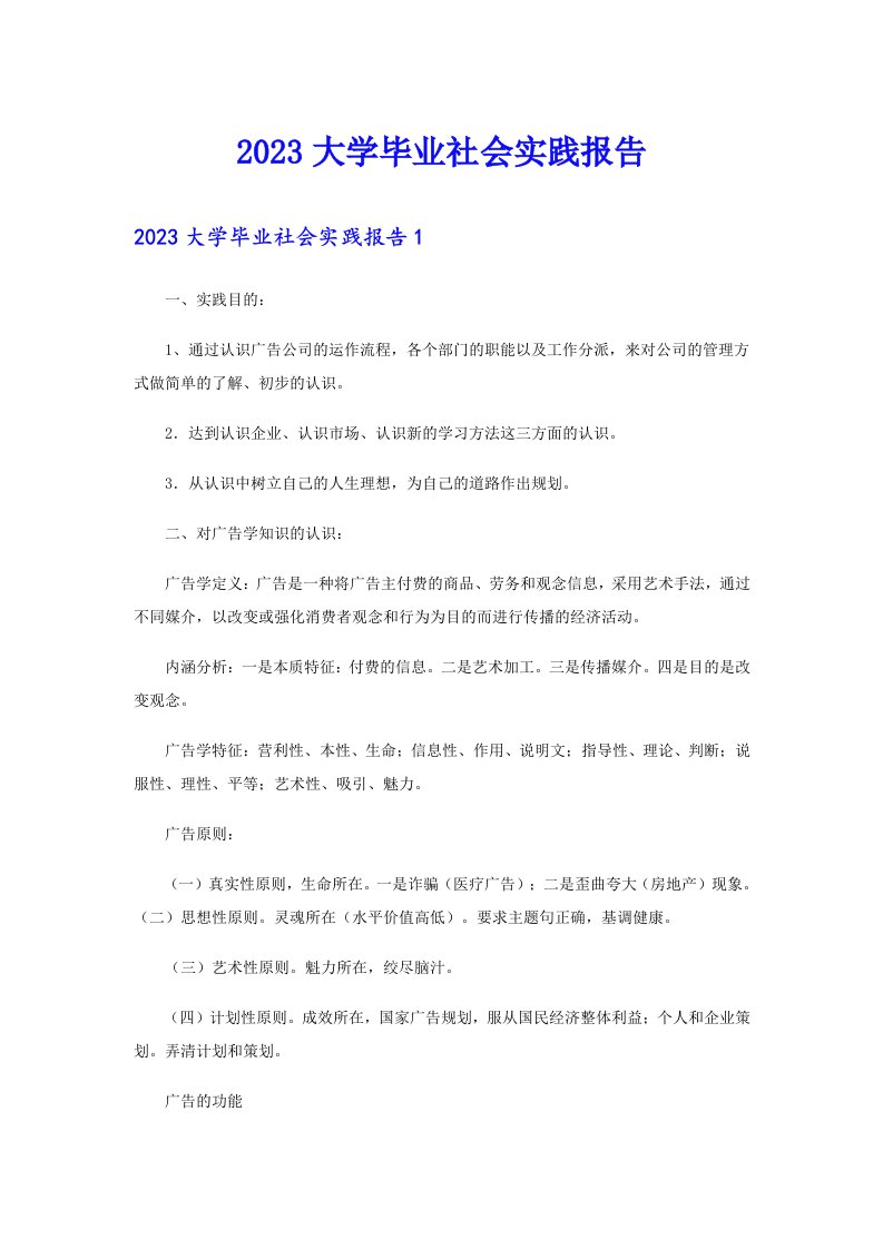 2023大学毕业社会实践报告（可编辑）