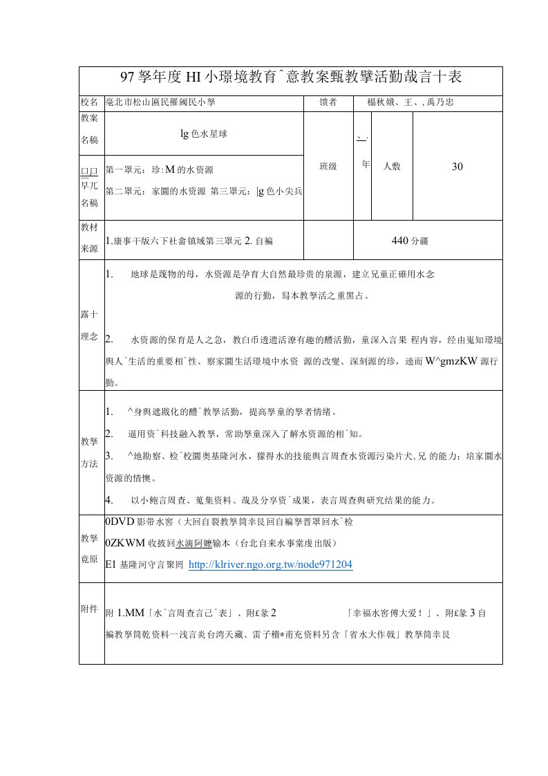 97学年度国小环境教育创意教案甄选