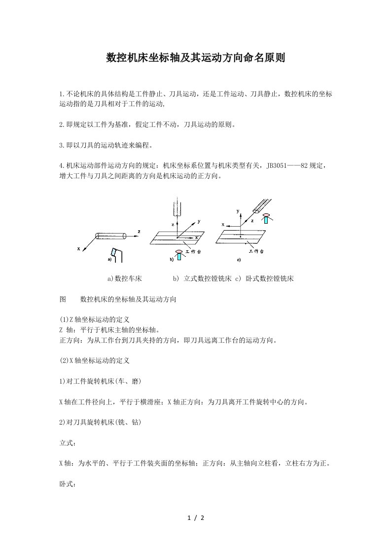 数控机床坐标轴附其运动方向命名原则