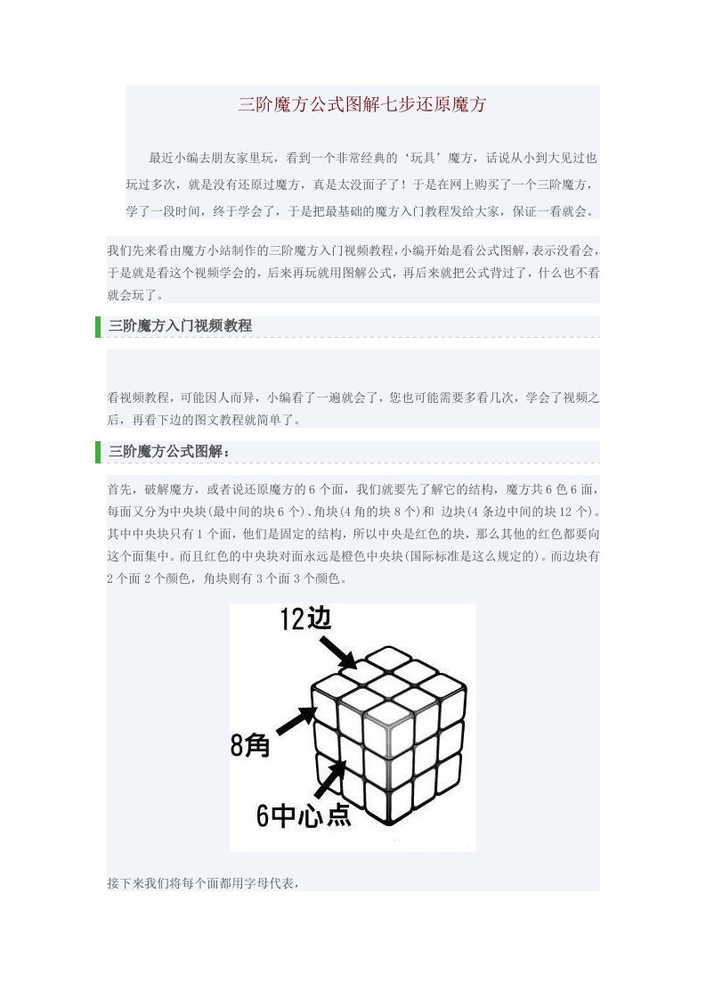 三阶魔方公式图解七步还原魔方