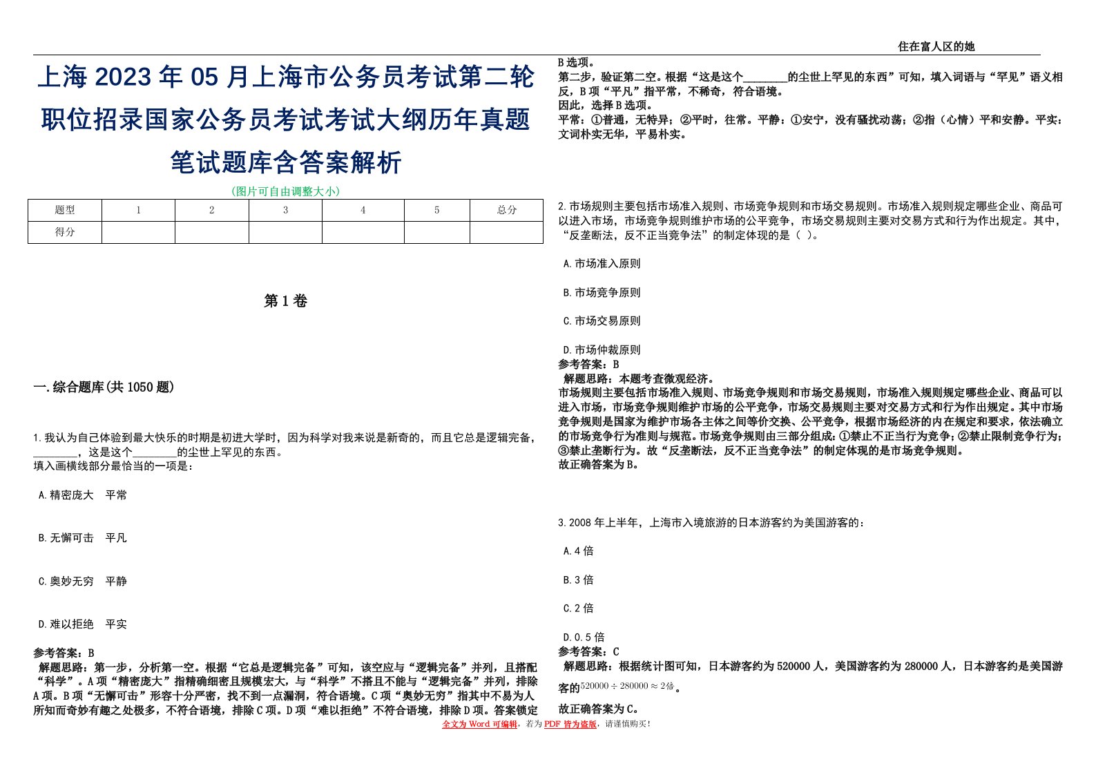 上海2023年05月上海市公务员考试第二轮职位招录国家公务员考试考试大纲历年真题笔试题库含答案解析