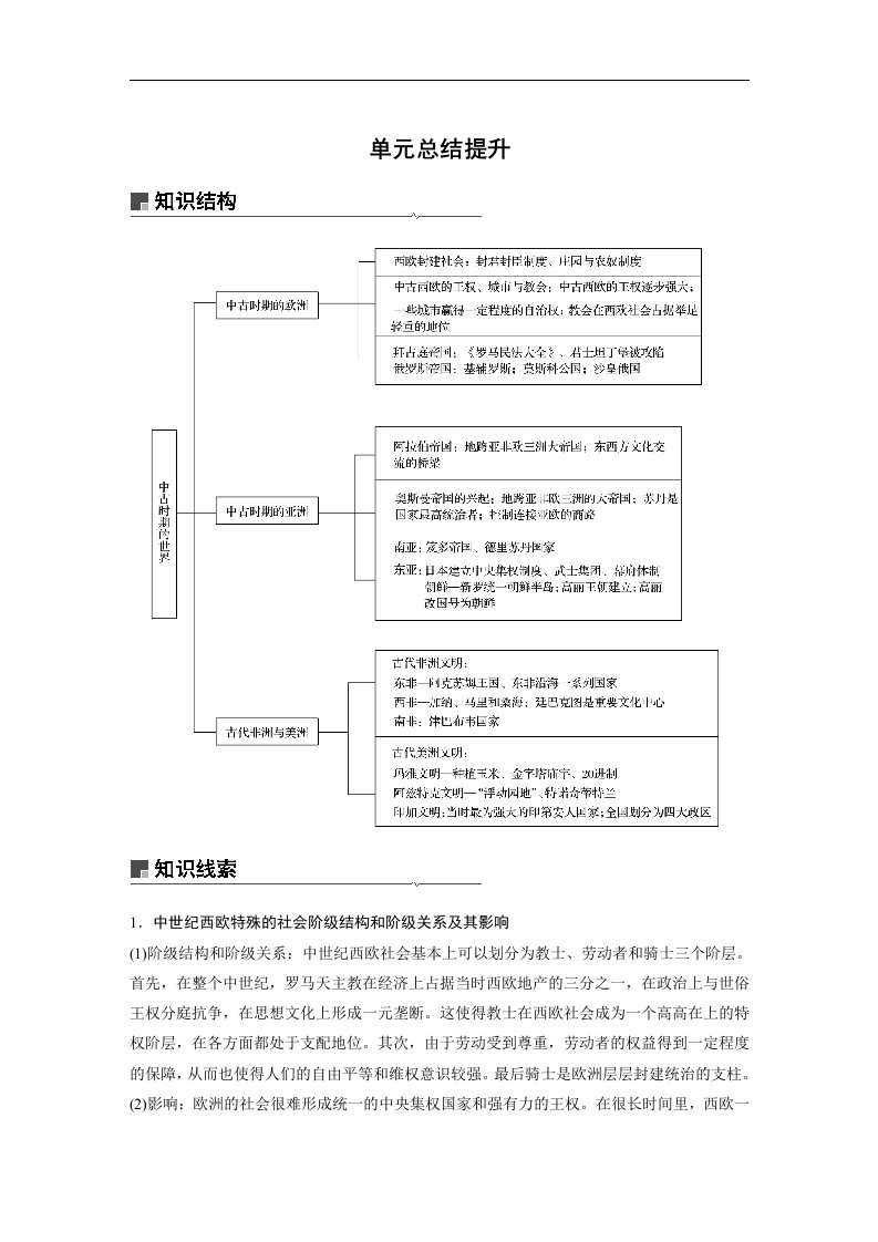 19-20版-单元总结提升-第二单元中古时期的世界（步步高）