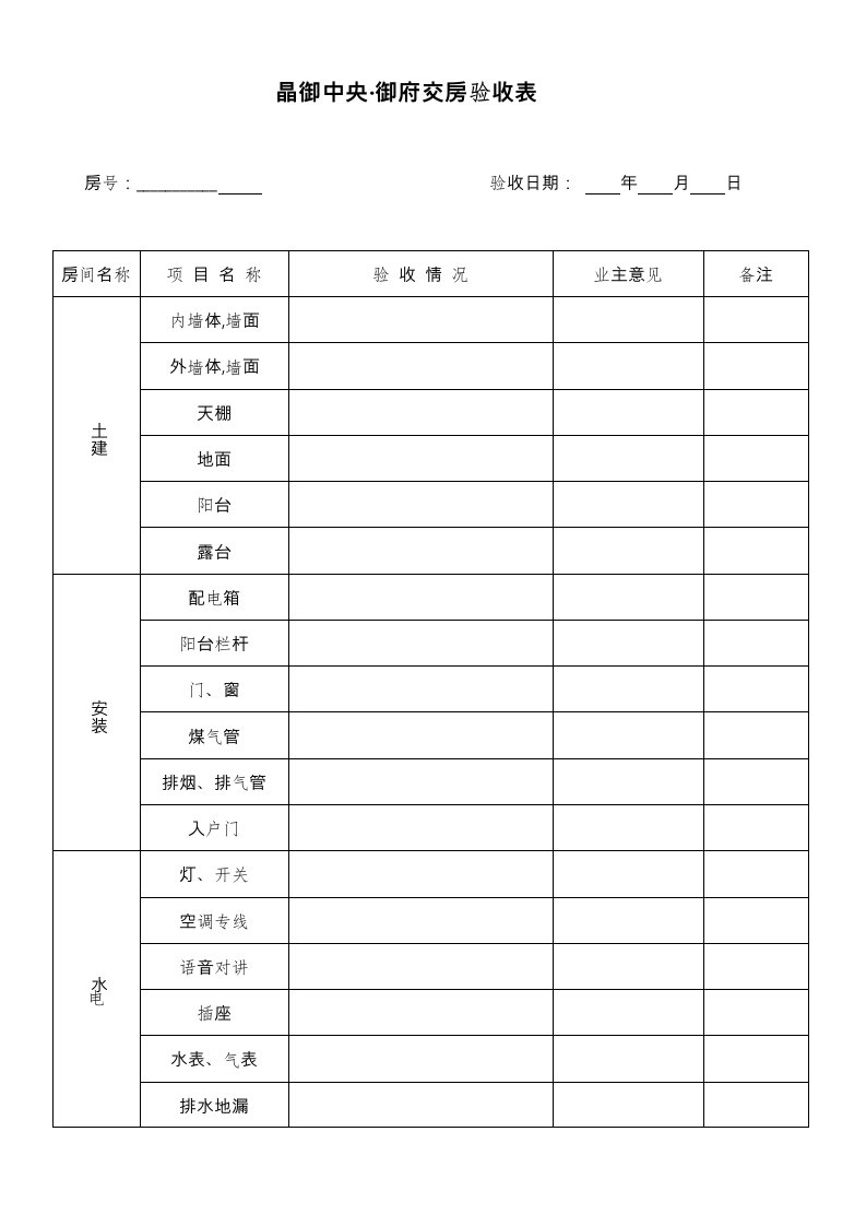 交房验收表格模板