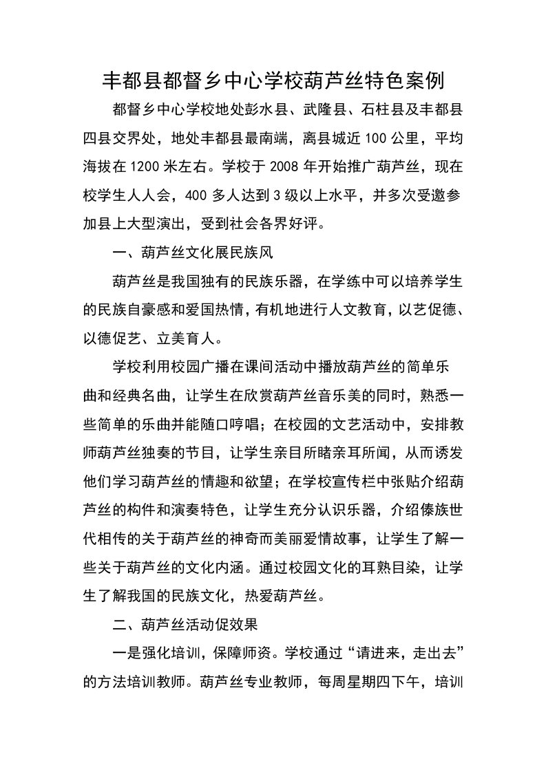 丰都县都督乡中心学校葫芦丝特色案例