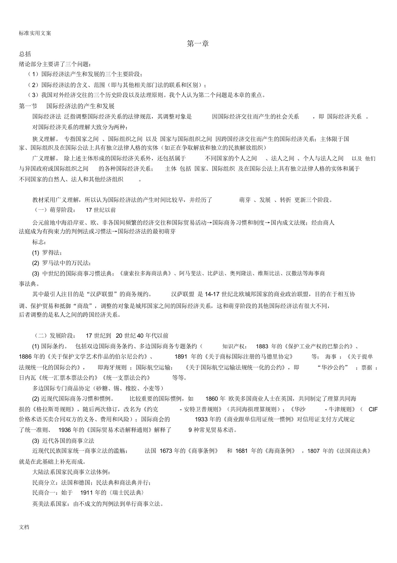 国际经济法概论重点考点