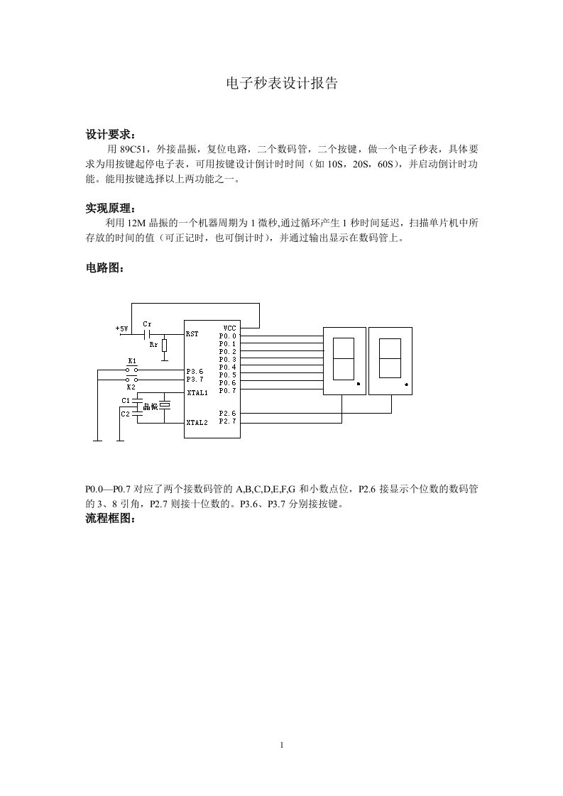 微机原理电子秒表课程设计