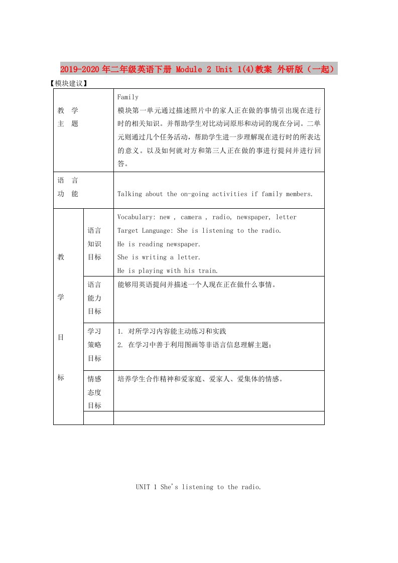 2019-2020年二年级英语下册