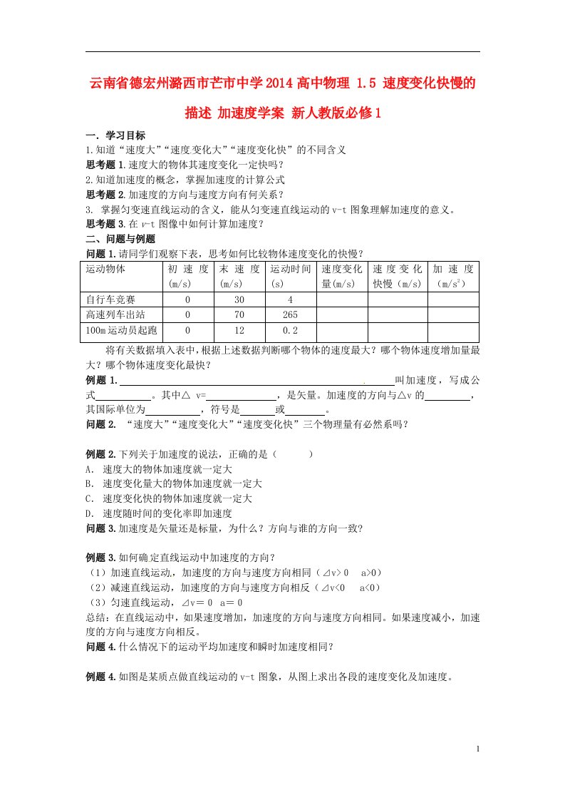 云南省德宏州潞西市芒市中学高中物理