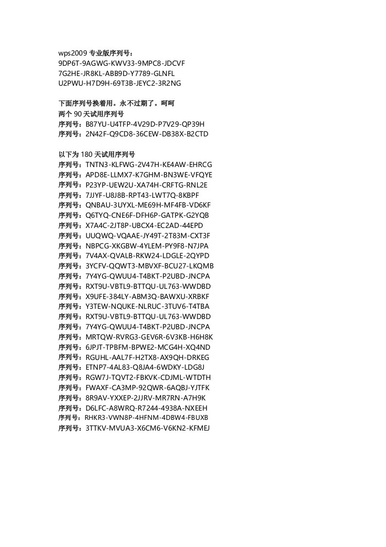 wps2012专业版序列号大全
