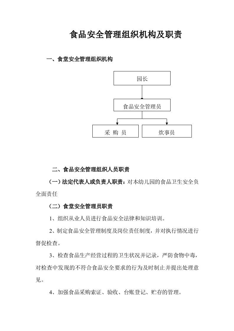 食品安全管理组织机构及职责