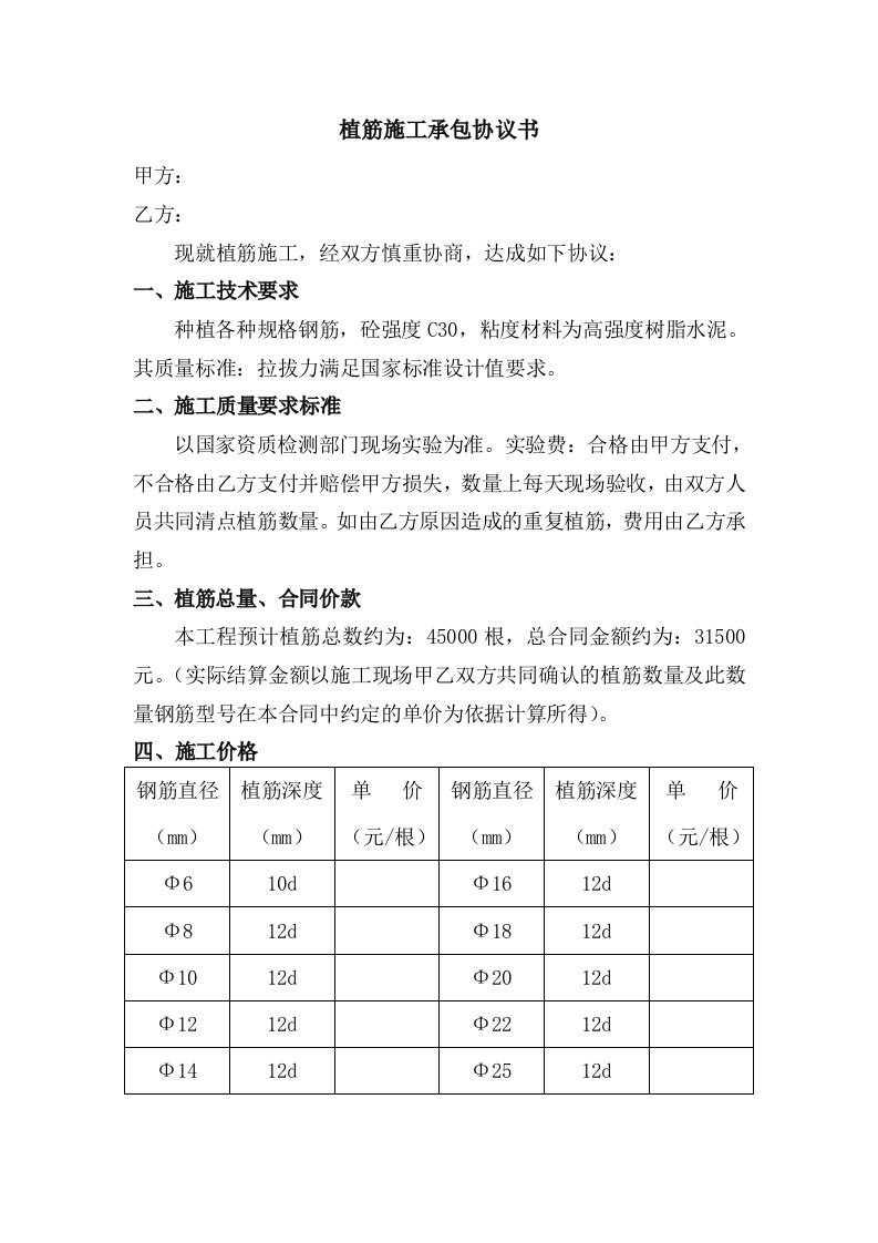 植筋合同协议