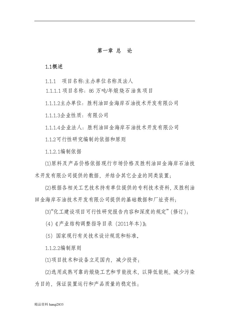 （终稿）煅烧石油焦项目可行性研究报告