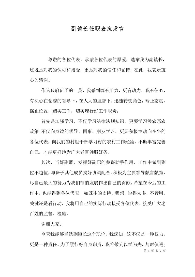 副镇长任职表态发言三