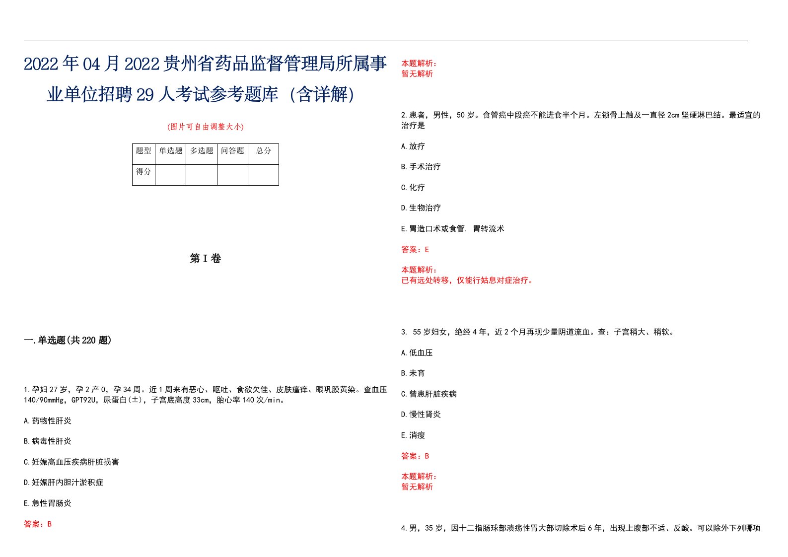 2022年04月2022贵州省药品监督管理局所属事业单位招聘29人考试参考题库（含详解）