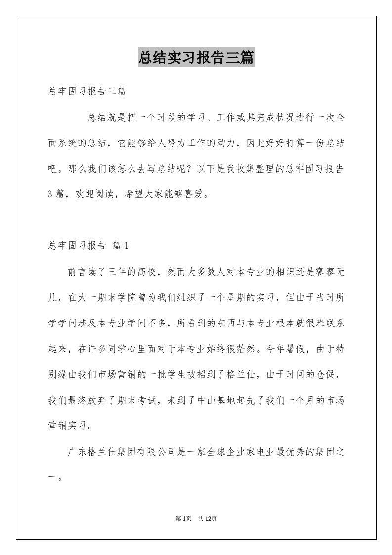 总结实习报告三篇例文1