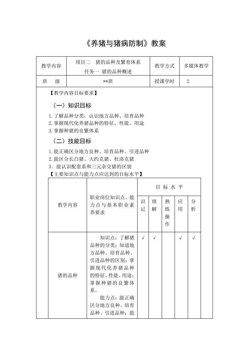 任务一猪的品种概述教案