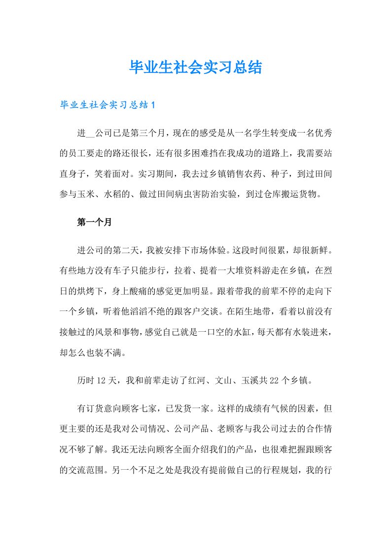 毕业生社会实习总结