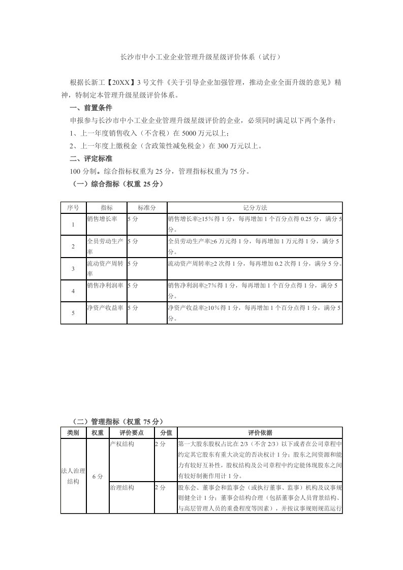 管理知识-长沙市中小工业企业管理升级星级评价体系长沙市中小