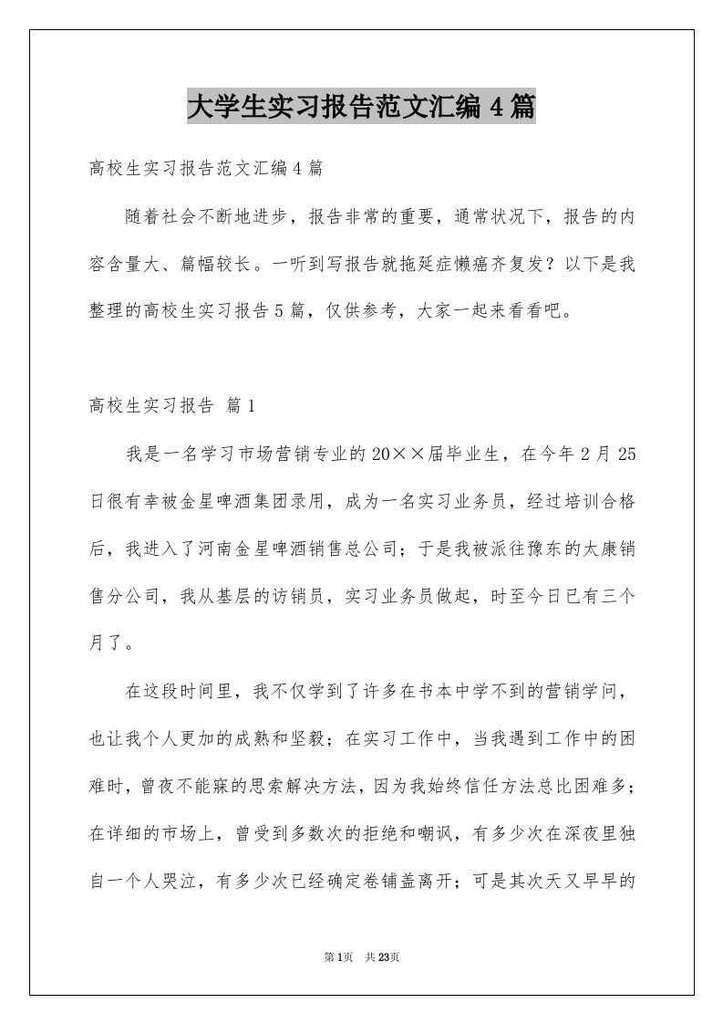 大学生实习报告范文汇编4篇