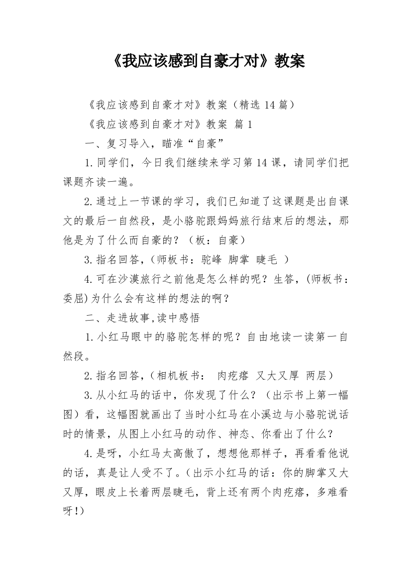 《我应该感到自豪才对》教案