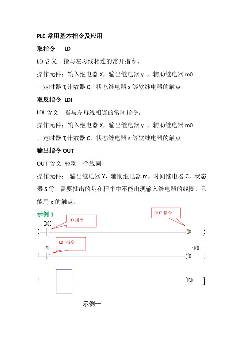 PLC常用基本指令及应用