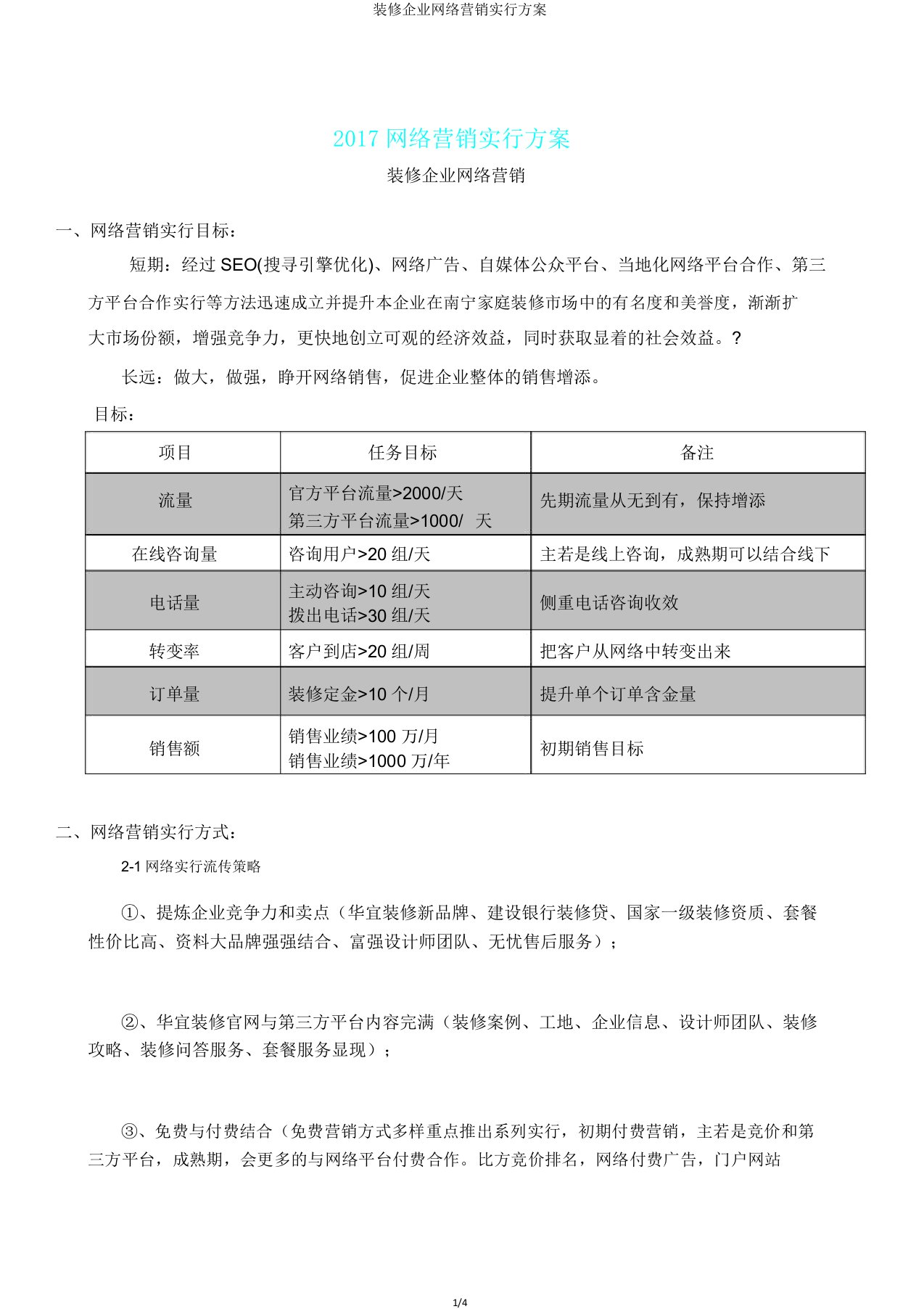 装修公司网络营销推广方案