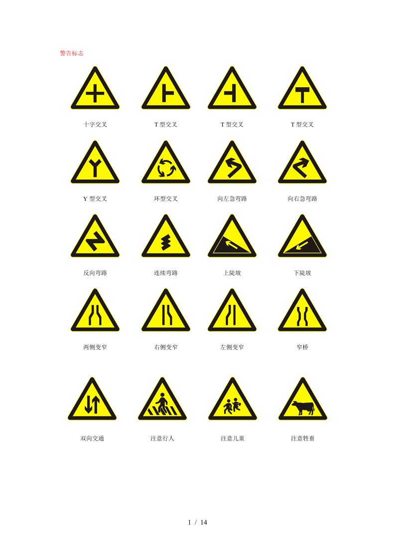 交通标志图大全