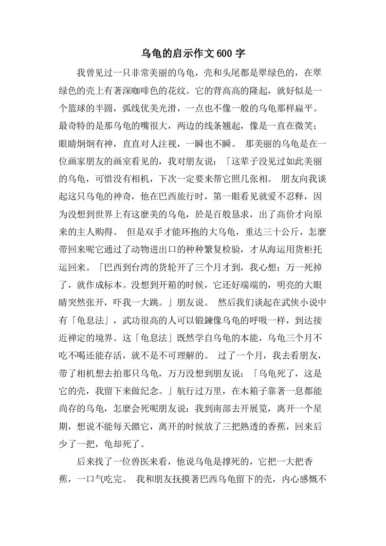 乌龟的启示作文600字