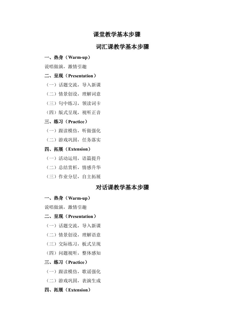 小学英语课堂教学基本步骤