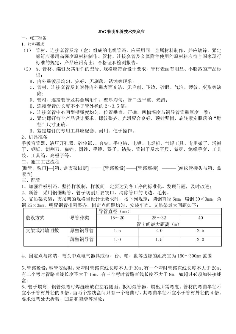 JDG管明配管技术交底