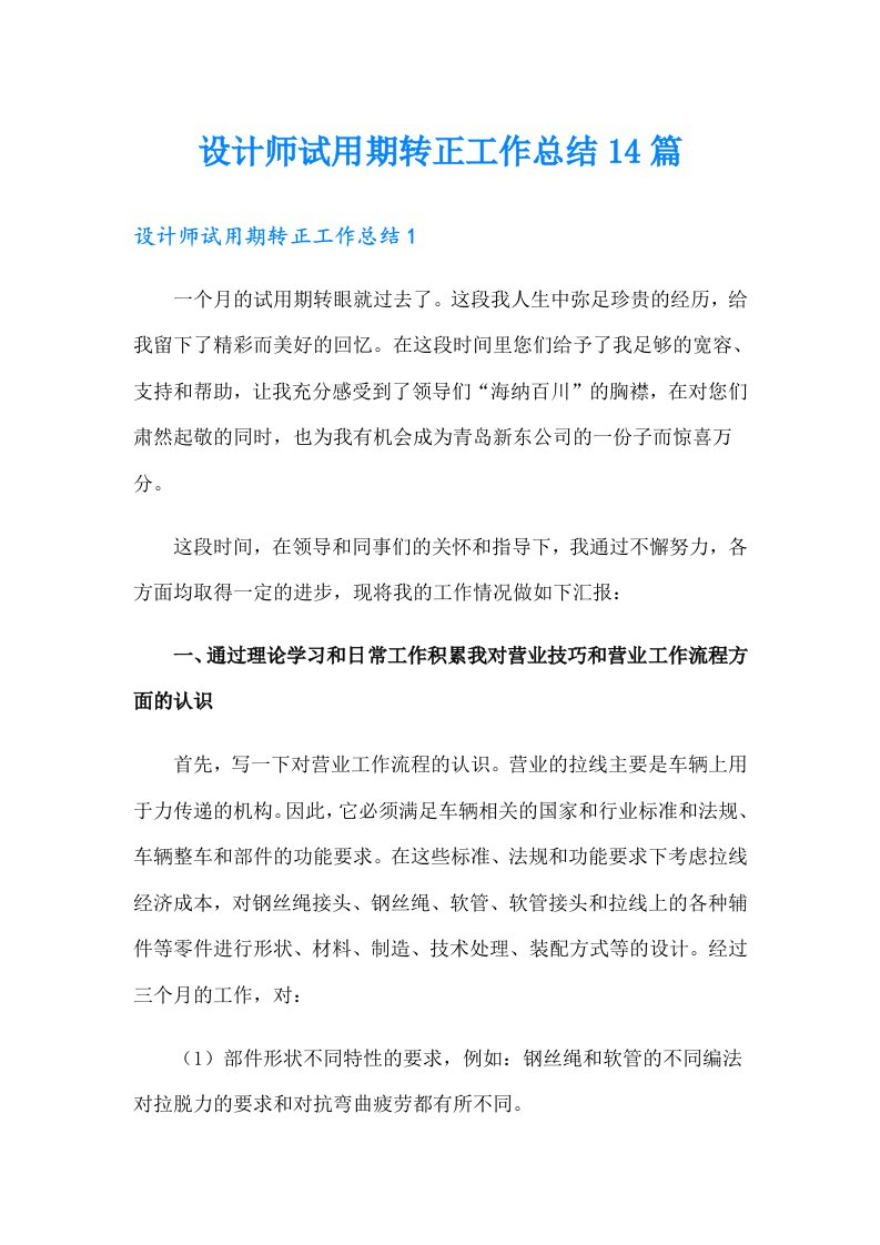 设计师试用期转正工作总结14篇