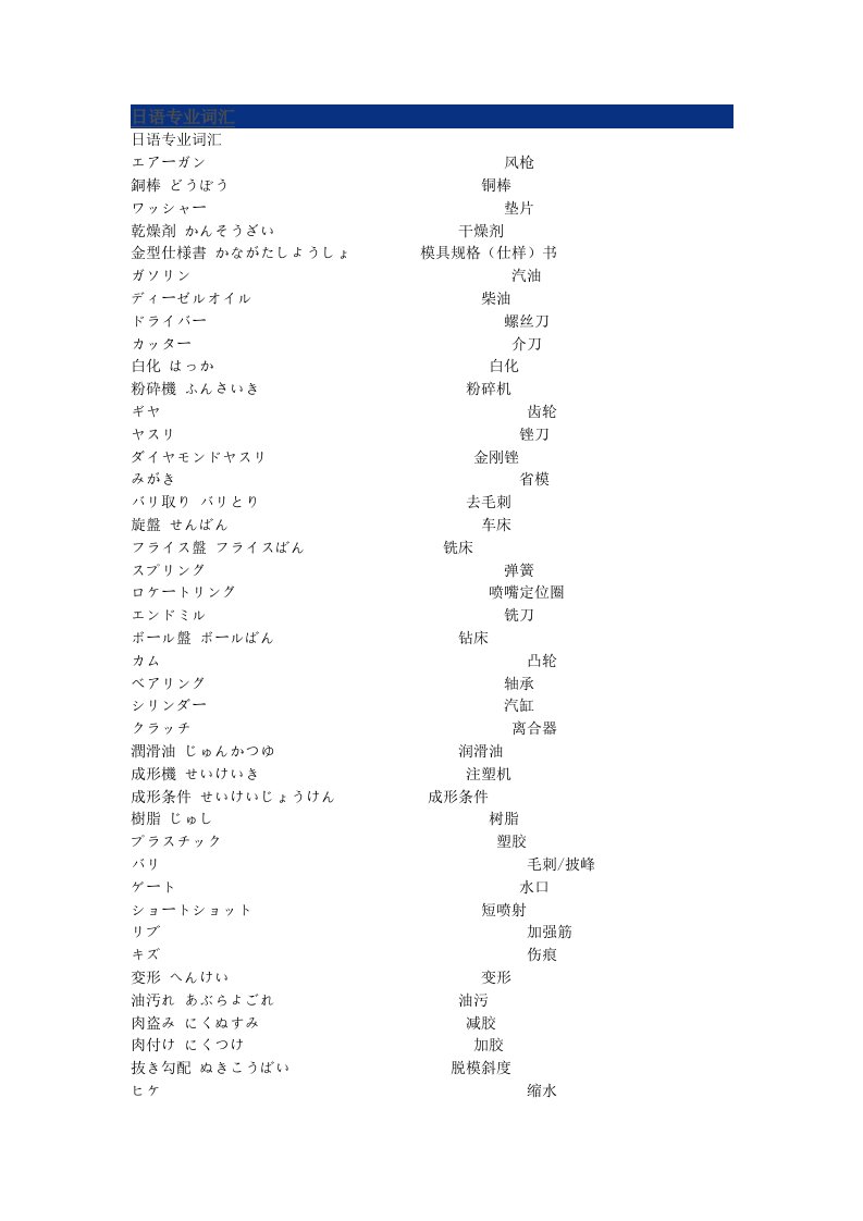 模具方面日语单词