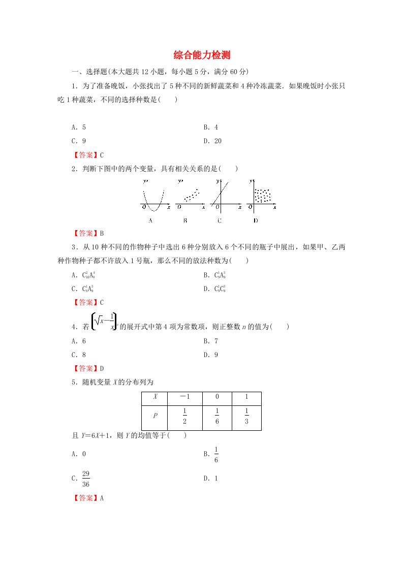 2020_2021学年高中数学综合能力检测作业含解析新人教A版选修2_3