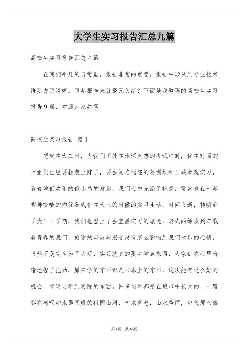 大学生实习报告汇总九篇范文