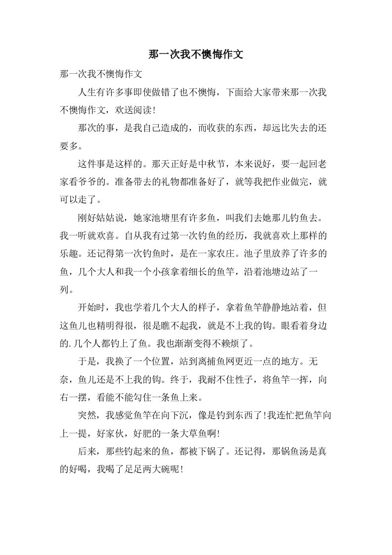 那一次我不后悔作文